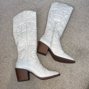 SUGAR Tilley Cream Croco Knee High Cowboy Boots